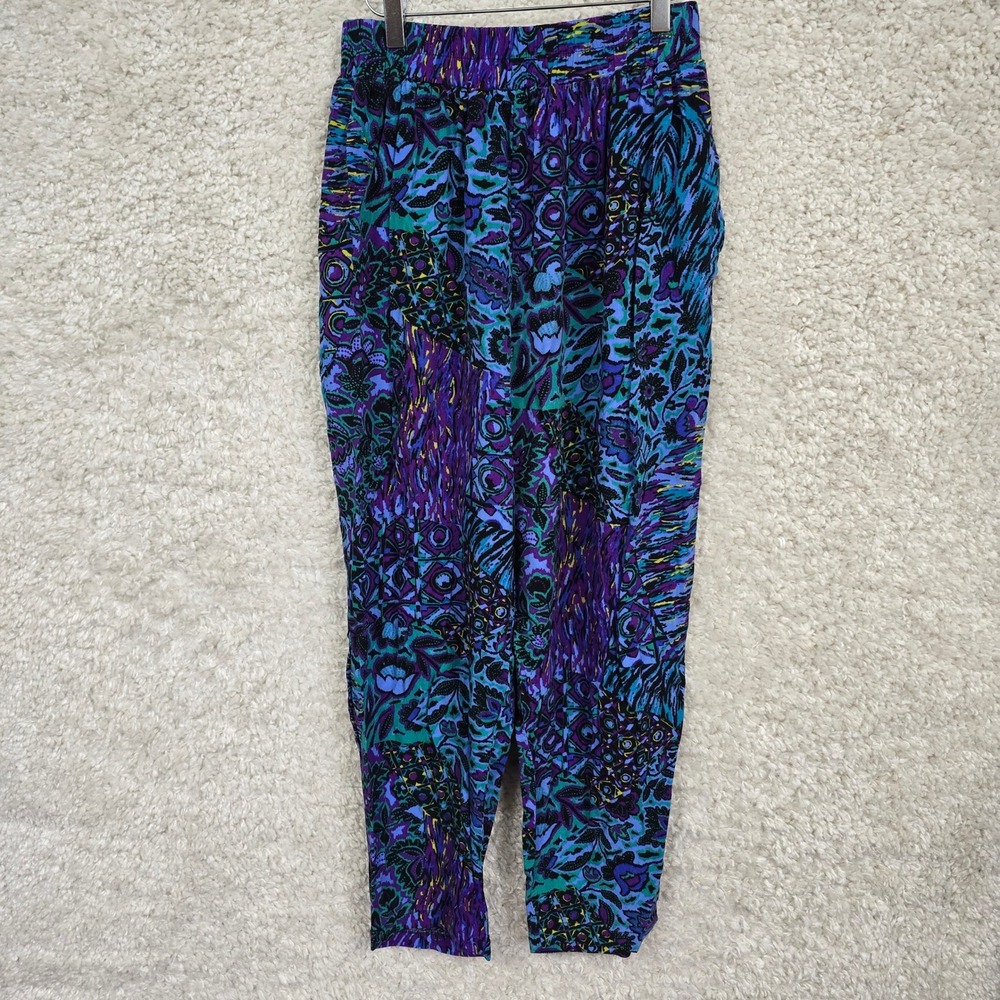 Vintage Wrapper Pants Womens Large Blue Purple Abstract 90s Boho Retro Festival
